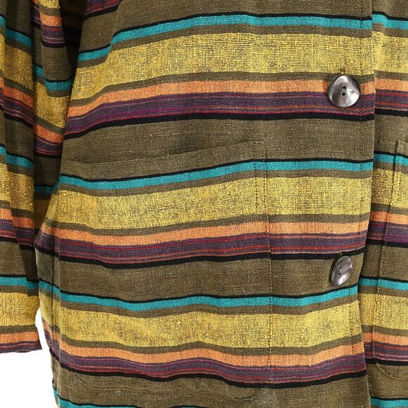 Chicos Design Jacket 1 Womens 8 Medium Silk Stripe Gold Green Shacket Vintage - Picture 11 of 14